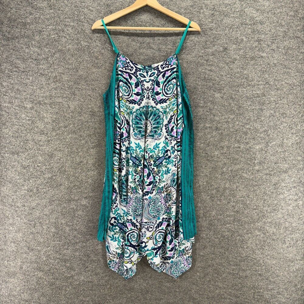 C Dress Women L Large Green Floral Shift Midi Sleeveless Round Neck Casual